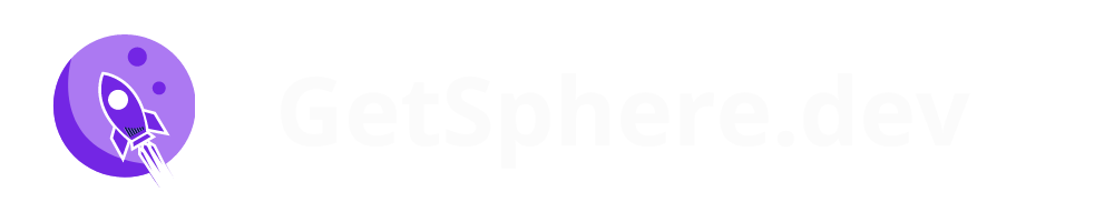 Logo for getsphere.dev featuring a purple planet with a stylized rocket. Includes wordmark